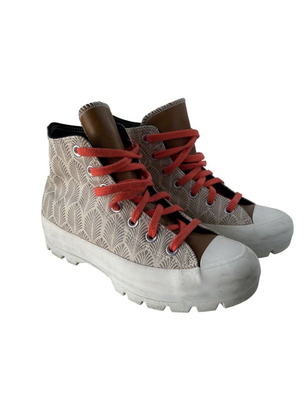 Converse All Star High-top Platform Sneakers Beige/Brown Orange Laces Lugged